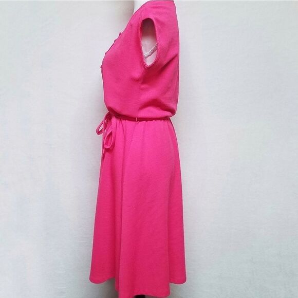 𝅺VINTAGE 70s Route One Pink Tie Waist A-line Dress - Picture 7 of 10